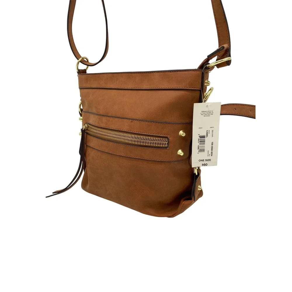 ana A New Approach Camel Brown Crossbody Bag Studded Gold Hardware AN1002 NEW